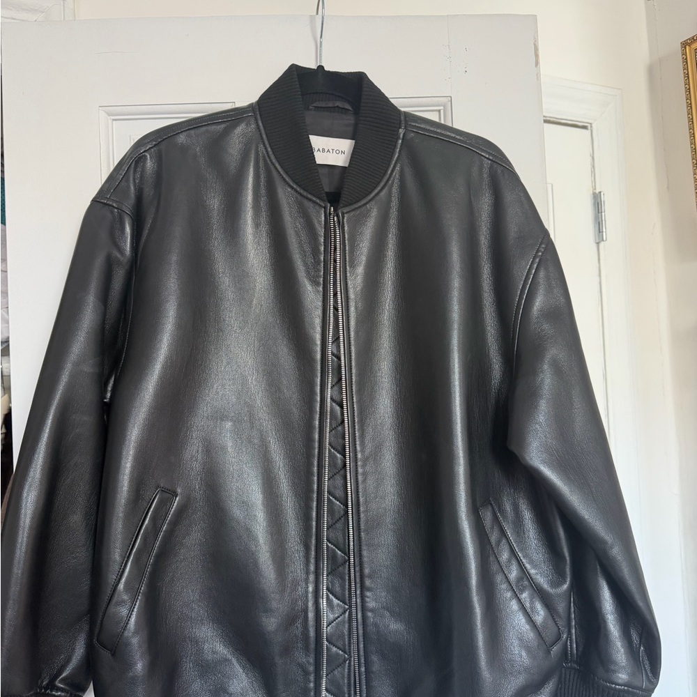 Black oversized faux leather Bomber Jacket